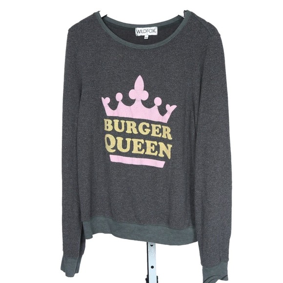Wildfox Charcoal Grey "Burger Queen" Oversized Crewneck Sweatshirt Womens M - Picture 1 of 8